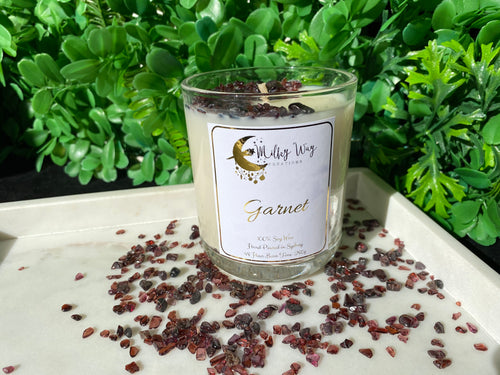 Garnet Crystal Infused Soy Candle - Milky Way Creations - Sydney - Crystal - Crystals - Candles - Soap - Howlite - Amethyst - Ethically Sources - Stones - gemstones - wholesale - amazonite