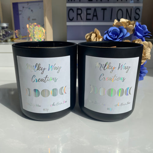 X-Large Soy Candle - Matte Black Jar - Milky Way Creations - Sydney - Crystal - Crystals - Candles - Soap - Howlite - Amethyst - Ethically Sources - Stones - gemstones - wholesale - amazonite